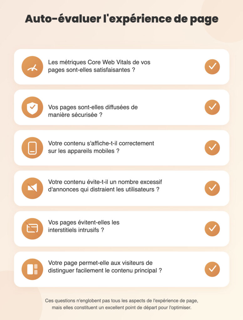 Checklist de la page experience Google