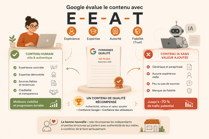 Illustration des grands principes de l'e-e-a-t pour le SEO Google
