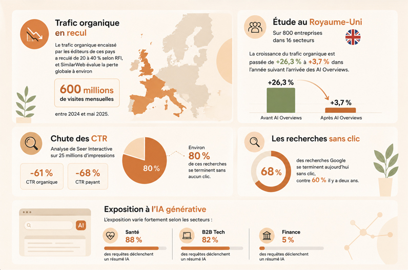Visuel de l'impact des AI Overviews sur les autres pays