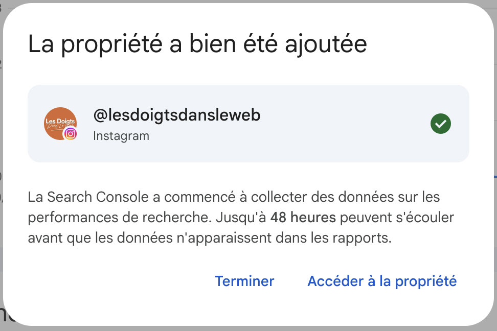 Validation de la propriété Google Search Console